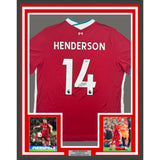 Framed Autographed/Signed Jordan Henderson 35x39 Liverpool Red Jersey BAS COA