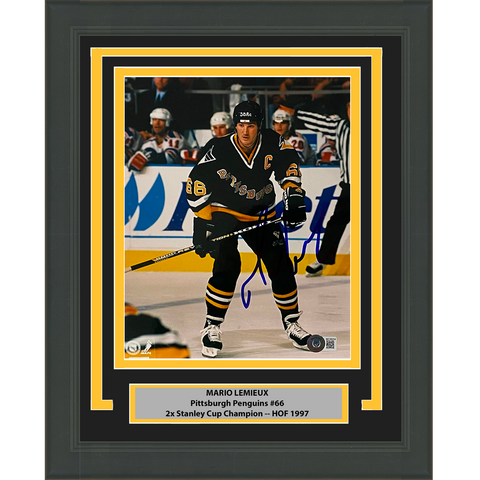Framed Autographed/Signed Mario Lemieux Pittsburgh Penguins 8x10 Photo BAS COA