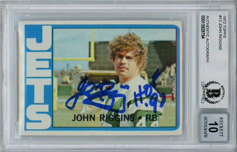 John Riggins Autographed 1972 Topps #13 Rookie Card HOF Beckett 10 Slab 36301