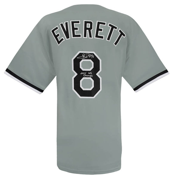 Carl Everett Signed Grey Custom Baseball Jersey w2005 WS Champs -(SCHWARTZ COA)