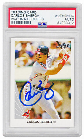 Carlos Baerga Signed Indians 1990 Leaf Rookie Card #443 - (PSA Encapsulated)