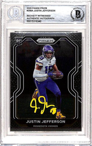Justin Jefferson Autographed/Signed 2020 Prizm #398 Trading Card BAS 38985