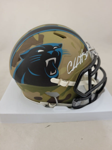 CHUBA HUBBARD SIGNED CAROLINA PANTHERS CAMO SPEED MINI HELMET BECKETT