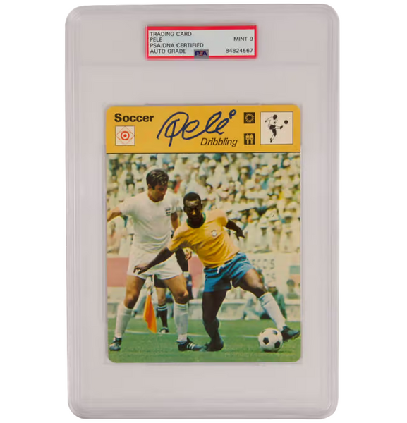 Pele Signed Brazil The Skill of Ball Control Large Soccer Card - PSA 9 Autograph
