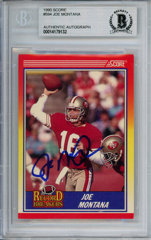 Joe Montana Autographed 1990 Score #594 Trading Card Beckett Slab 37568