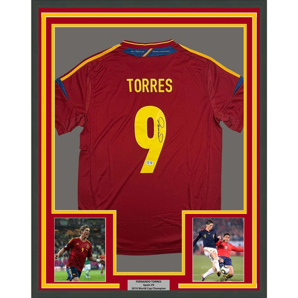 Framed Autographed/Signed Fernando Torres 35x39 Spain Red Jersey BAS COA #2