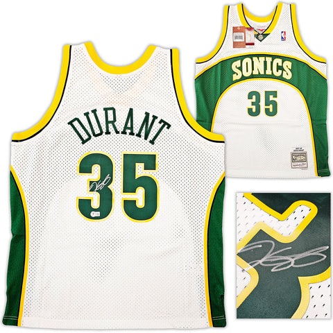 SUPERSONICS KEVIN DURANT AUTOGRAPHED WHITE M&N 2007-08 JERSEY XL BECKETT 212187