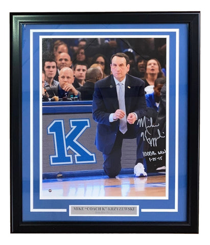 Mike Krzyzewski Signed Framed 16x20 Duke Photo 1000th Win 1-25-15 Steiner