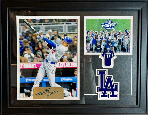 Shohei Ohtani LA Dodgers Framed Photo & Pin Collage with Laser Autograph 14x18