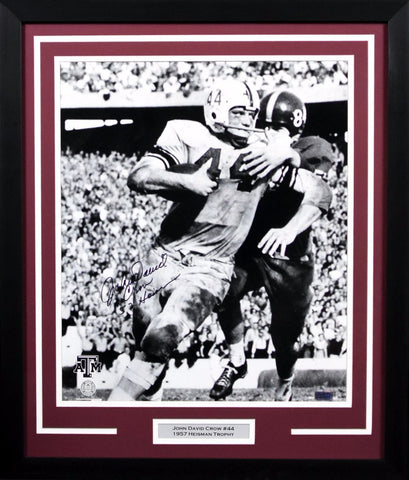 JOHN DAVID CROW SIGNED TEXAS A&M AGGIES 16x20 FRAMED PHOTO W/ 57 HEISMAN