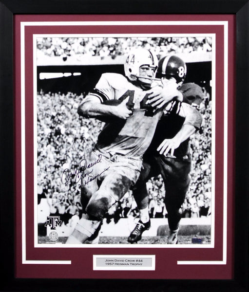 JOHN DAVID CROW SIGNED TEXAS A&M AGGIES 16x20 FRAMED PHOTO W/ 57 HEISMAN