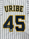 ABNER URIBE Signed Custom Replica Brewers Pinstripe Jersey AUTO - BAS