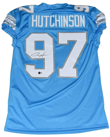AIDAN HUTCHINSON SIGNED DETROIT LIONS #97 2024 BLUE GAME CUT JERSEY BECKETT