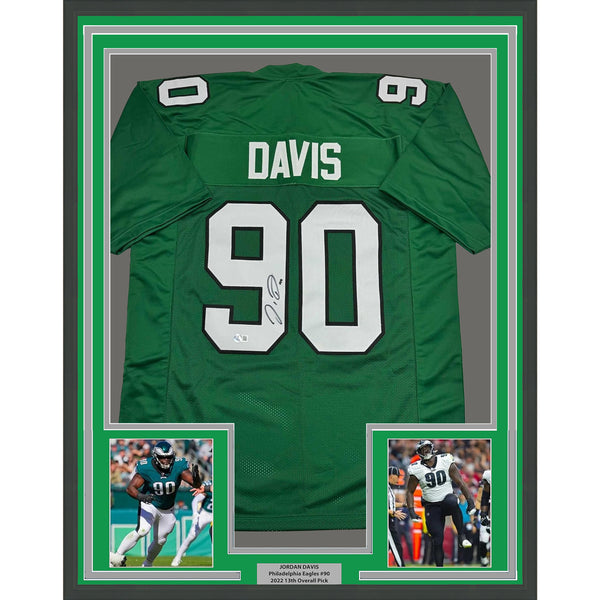 Framed Autographed/Signed Jordan Davis 35x39 Kelly Green Jersey Beckett BAS COA