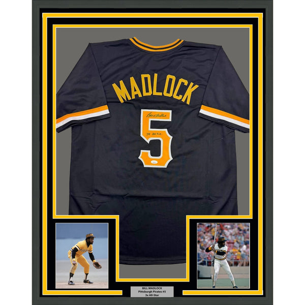 Framed Signed Bill Madlock 35x39 Pittsburgh Black Jersey JSA COA