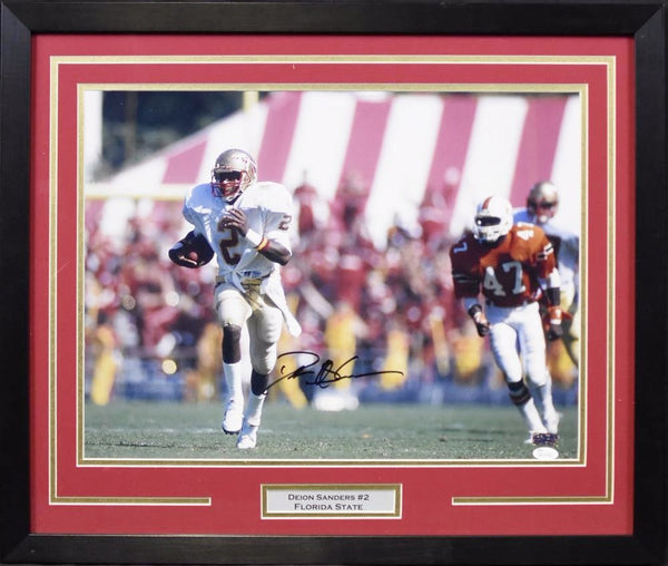 DEION SANDERS AUTOGRAPHED FLORIDA STATE SEMINOLES 16x20 FRAMED PHOTO JSA