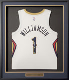 PELICANS ZION WILLIAMSON AUTOGRAPHED FRAMED WHITE NIKE JERSEY FANATICS 191195