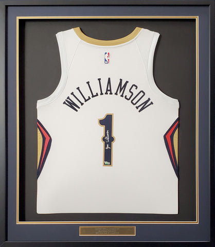PELICANS ZION WILLIAMSON AUTOGRAPHED FRAMED WHITE NIKE JERSEY FANATICS 191195