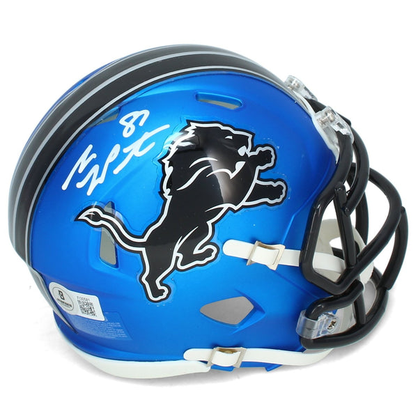Sam LaPorta Autographed Detroit Lions Blue 2024 Alternate Mini Helmet Beckett