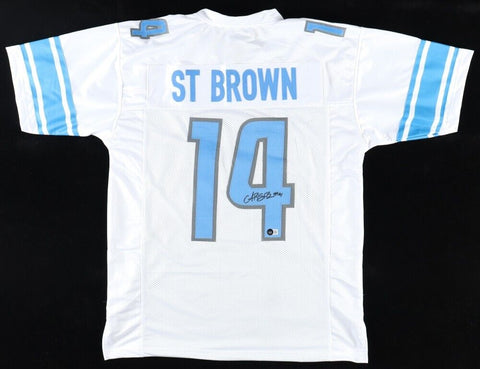 AMON-RA ST BROWN SIGNED AUTOGRAPHED DETROIT LIONS #14 WHITE JERSEY BECKETT