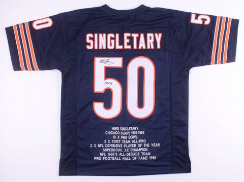 Mike Singletary Signed Chicago Bears Career Stat Highlight Jersey Beckett HOF 98