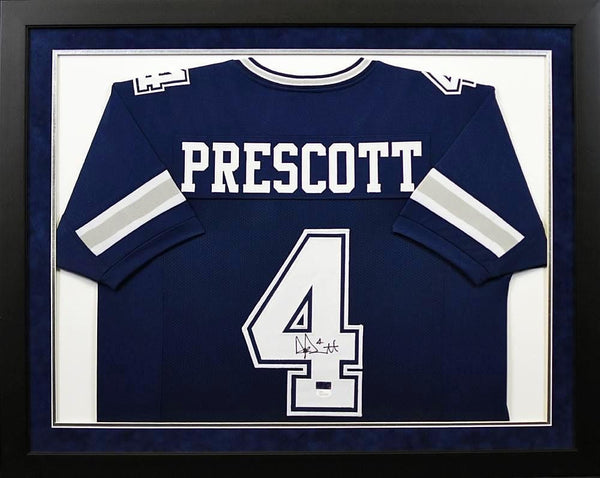 DAK PRESCOTT AUTOGRAPHED DALLAS COWBOYS #4 NAVY FRAMED JERSEY JSA