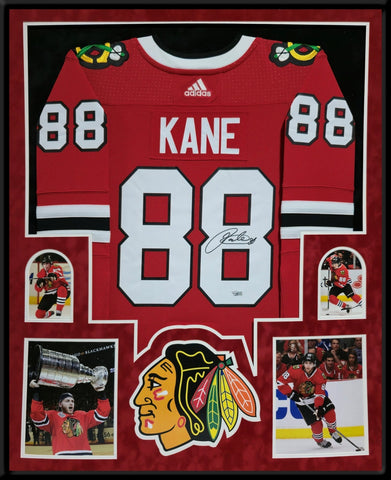 SUEDE FRAMED CHICAGO BLACKHAWKS PATRICK KANE AUTOGRAPHED SIGNED JERSEY FANATICS