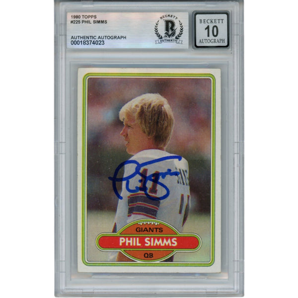 Phil Simms Autographed/Signed 1980 Topps #225 Slab Trading Card Beckett 53178