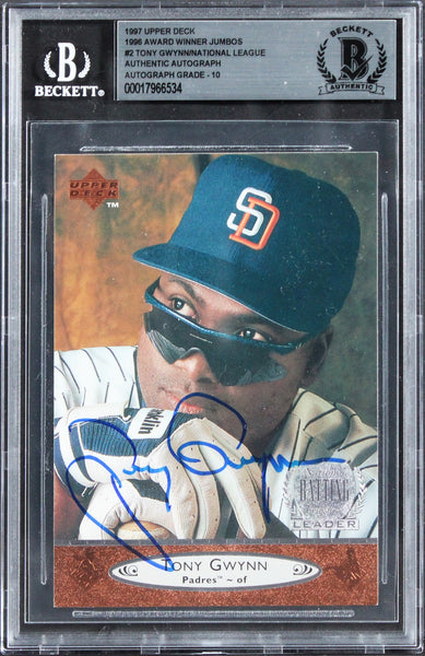 Padres Tony Gwynn Signed 1997 Upper Deck 1996 AWJ #2 Card Auto 10! BAS Slabbed