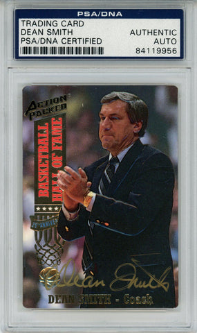 Dean Smith Signed 1993 Action Packed #16 Trading Card PSA Slab 42644