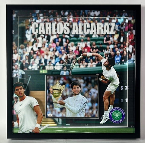 Carlos Alcaraz Signed Wimbledon Photo in 25.5"x25.5" Lighted Shadowbox JSA COA