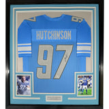 Framed Autographed/Signed Aidan Hutchinson 35x39 Detroit Blue Jersey COA