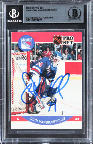 Rangers John Vanbiesbrouck Authentic Signed 1990 Pro Set #209 Card BAS Slabbed