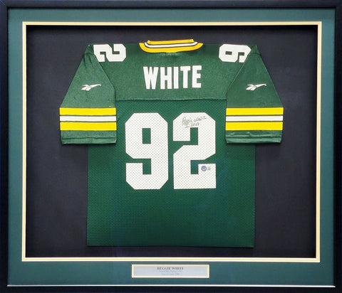 Packers Reggie White Autographed Framed Green Reebok Jersey Beckett #AB08885