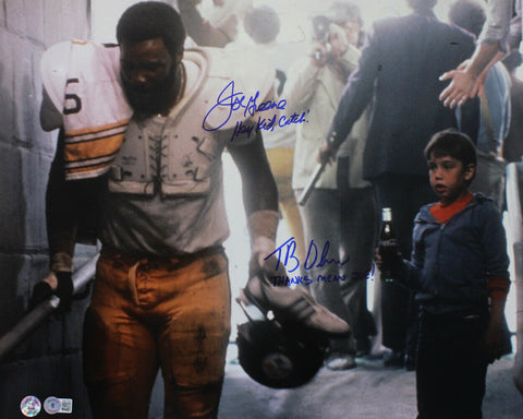 Joe Greene & Tommy Okon Autographed Coke 16x20 Photo Hey Catch Kid BAS 35545
