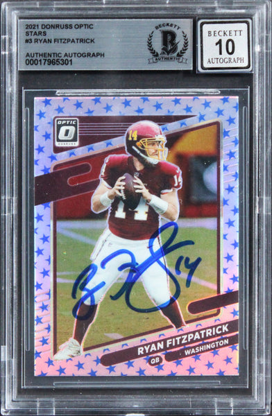 Commanders Ryan Fitzpatrick Signed 2021 Donruss Optic #3 Card Auto 10! BAS Slab