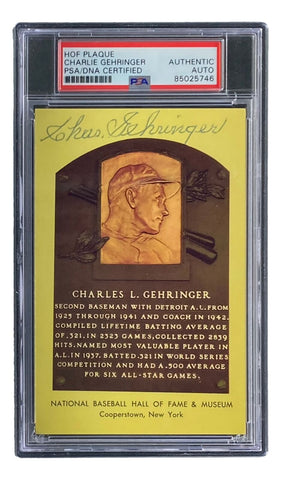 Charlie Gehringer Signed 4x6 Detroit Tigers HOF Plaque Card PSA 85025746