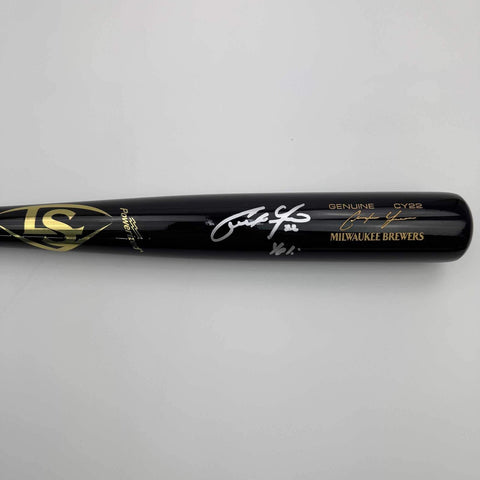 Autographed/Signed Christian Yelich "Yeli" Black Louisville Slugger Bat JSA COA