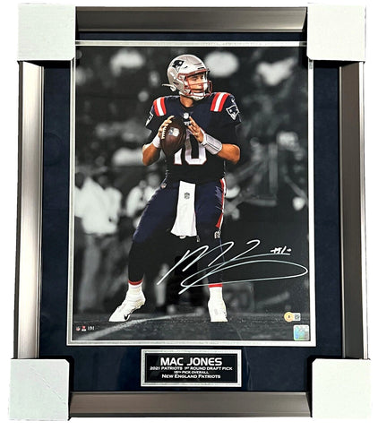 Mac Jones New England Patriots Signed Spotlight 16x20 Matted & Framed Photo JSA