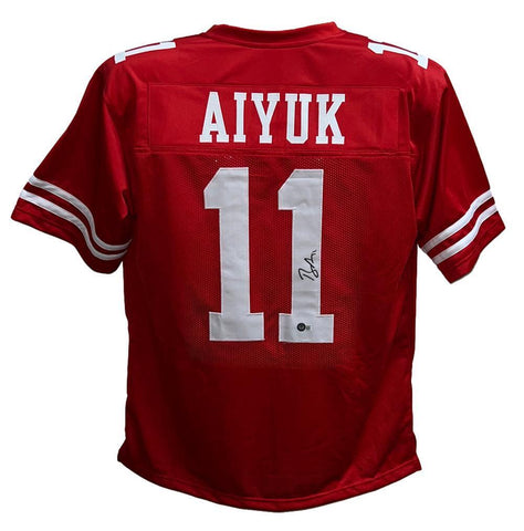 Brandon Aiyuk Autographed/Signed Red Pro Style Jersey Beckett 38202