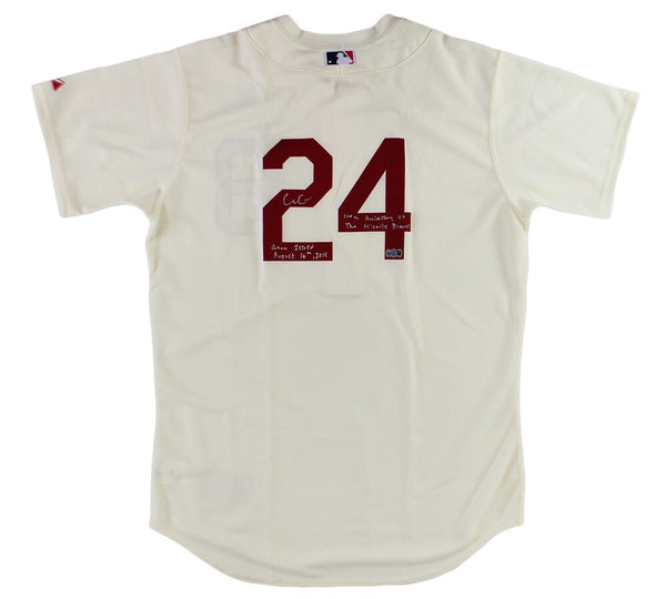 Evan Gattis Signed Game Issue Atlanta Braves Cream Jersey - Game Issued Insc