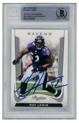 Ray Lewis Autographed/Signed 2011 Prestige #16 Trading Card Beckett 52502