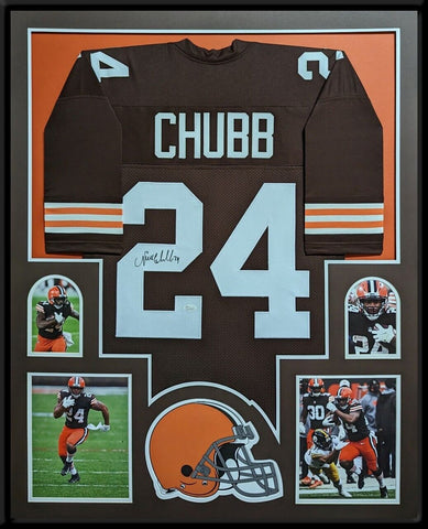 FRAMED CLEVELAND BROWNS NICK CHUBB AUTOGRAPHED SIGNED JERSEY JSA COA