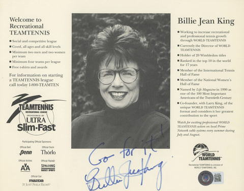 Billie Jean King Authentic Signed 8x10 Photo Autographed BAS #BL44590