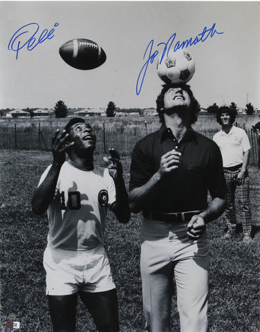 Pele & Joe Namath Authentic Signed 16x20 Black & White Photo Steiner COA
