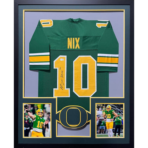 Bo Nix Autographed Signed Framed Oregon Green Jersey BECKETT