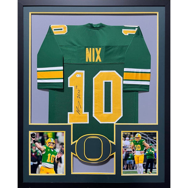 Bo Nix Autographed Signed Framed Oregon Green Jersey BECKETT