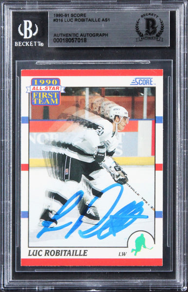Kings Luc Robitaille Authentic Signed 1990 Score #316 Card BAS Slabbed