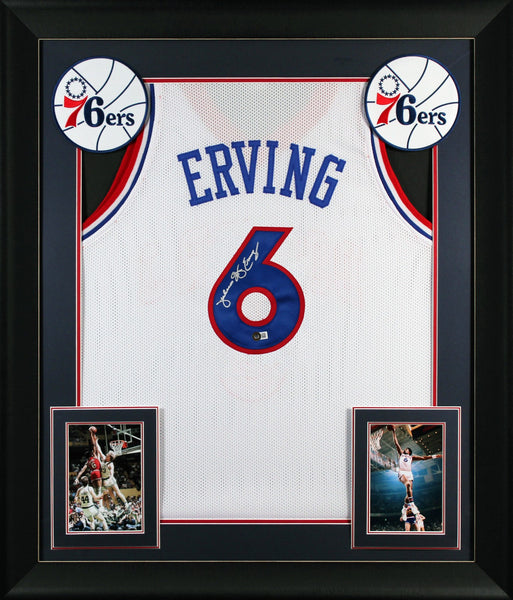 Julius "Dr. J" Erving Authentic Signed Blue Pro Style Framed Jersey BAS 2