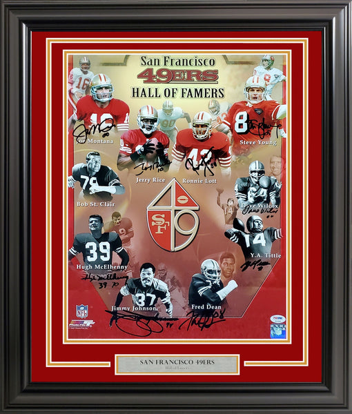49ERS HOFERS AUTOGRAPHED FRAMED 16X20 PHOTO 9 MONTANA RICE PSA/DNA 200342